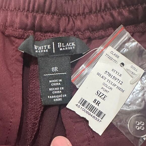 NEW Satin Ankle Trousers Silk Tulip Hem With Pockets Quiet Luxury, Port, size 8 - Picture 2 of 11